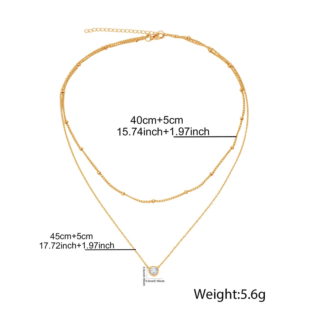 Colar Feminino Duplo em Aço Inoxidável com Pingente de Zircônia e Design Elegante