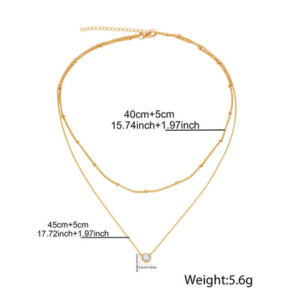 Colar Feminino Duplo em Aço Inoxidável com Pingente de Zircônia e Design Elegante