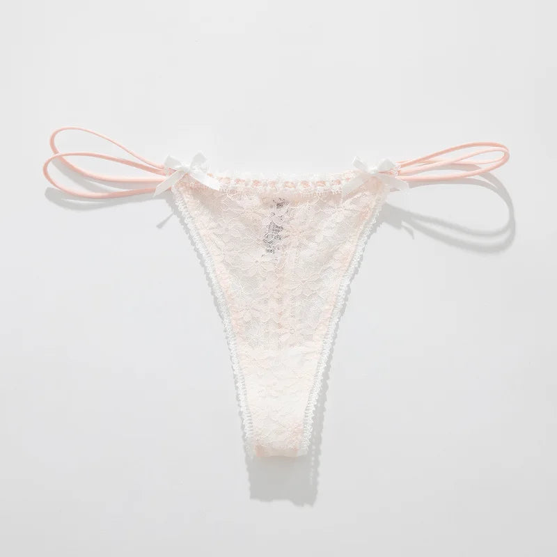 Calcinha Feminina Sexy de Renda com Laço Delicado Cintura Baixa e Tecido Respirável