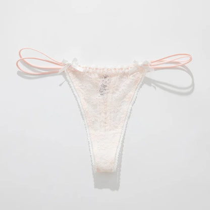 Calcinha Feminina Sexy de Renda com Laço Delicado Cintura Baixa e Tecido Respirável
