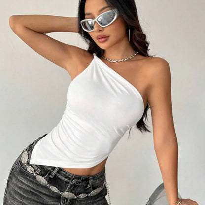 Blusa Feminina Ombro Único Assimétrica, Cor Lisa e Modelagem Justa