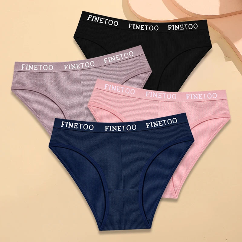 Kit 4 Calcinhas Femininas FINETOO Algodão Listrado Cintura Baixa