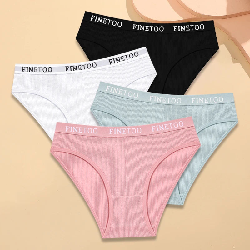 Kit 4 Calcinhas Femininas FINETOO Algodão Listrado Cintura Baixa
