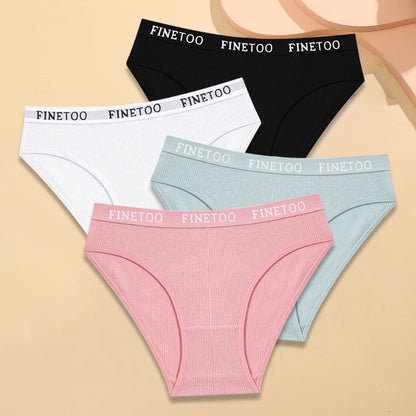 Kit 4 Calcinhas Femininas FINETOO Algodão Listrado Cintura Baixa