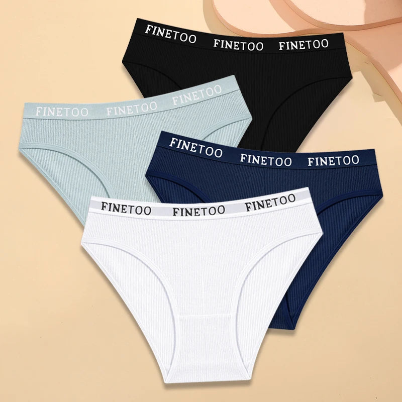 Kit 4 Calcinhas Femininas FINETOO Algodão Listrado Cintura Baixa