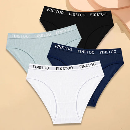 Kit 4 Calcinhas Femininas FINETOO Algodão Listrado Cintura Baixa