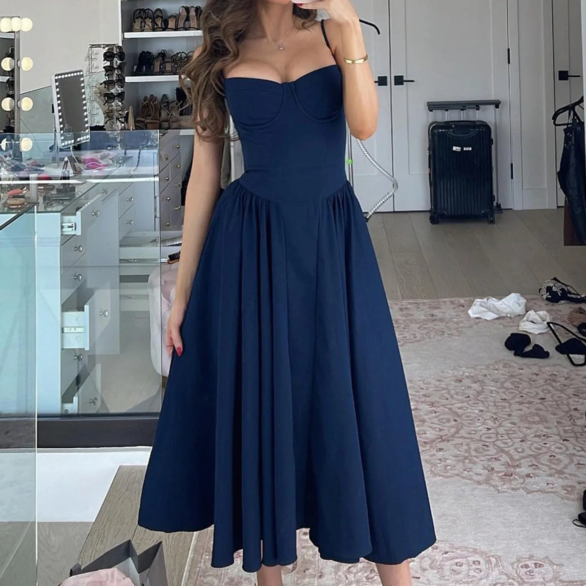 Vestido Midi Feminino Suninheart Alças Finas Elegante para Festa