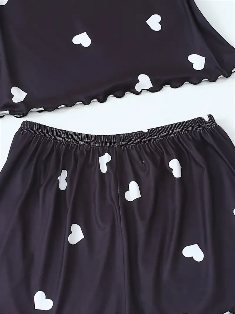 Pijama Feminino Duas Peças com Estampa de Corações