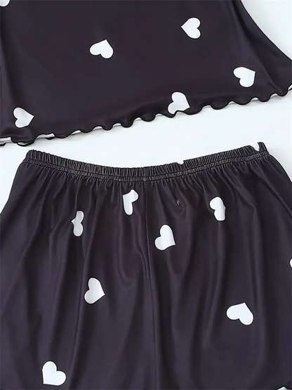 Pijama Feminino Duas Peças com Estampa de Corações