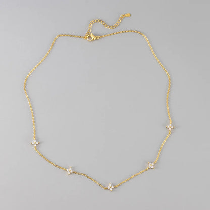 Colar Feminino Banhado a Ouro 18K com Trevo de Quatro Folhas e Zircônias