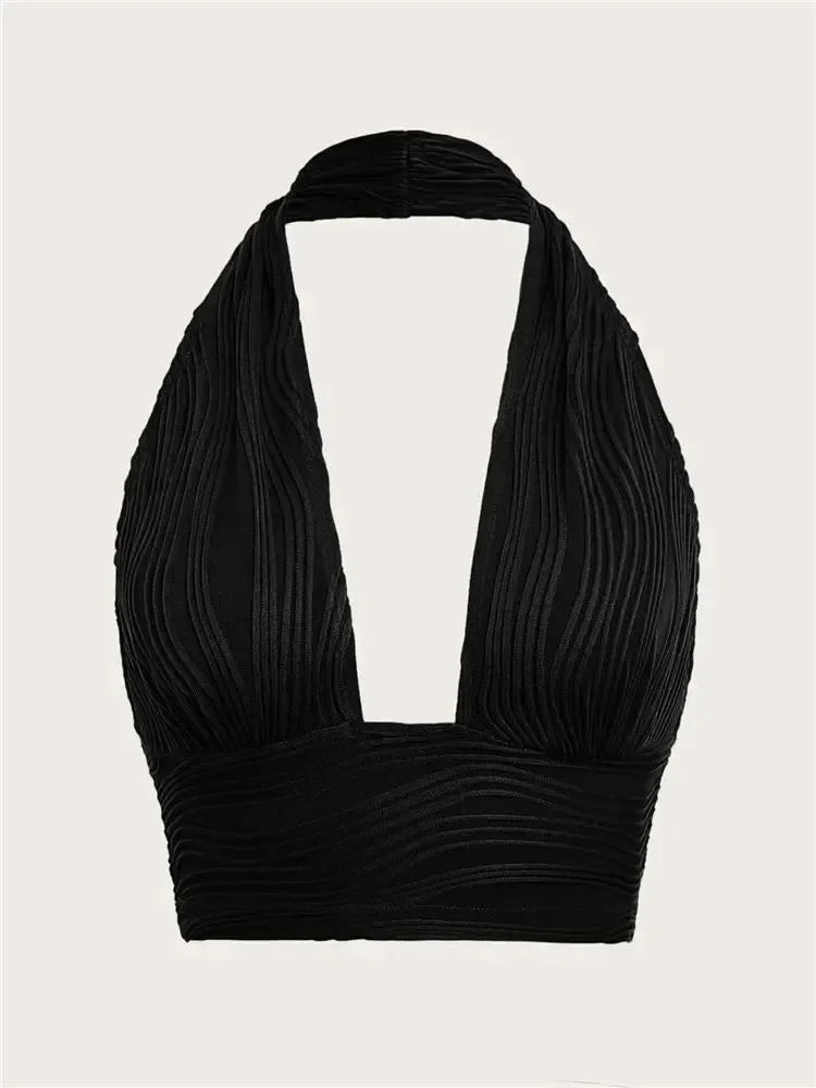 Cropped Feminino Halter Sem Costas com Decote V Profundo