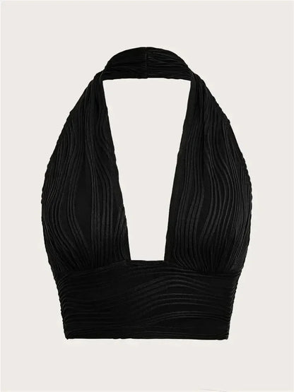 Cropped Feminino Halter Sem Costas com Decote V Profundo