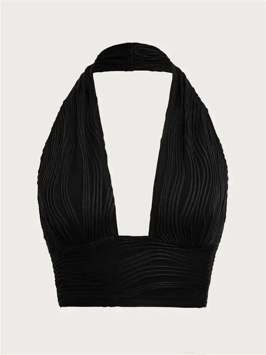 Cropped Feminino Halter Sem Costas com Decote V Profundo
