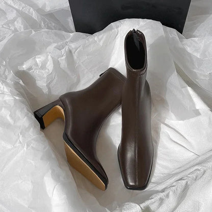 Bota Feminina Cano Curto Vintage Bico Quadrado