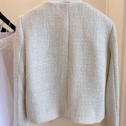 Casaco Feminino Tweed com Botões Dourados