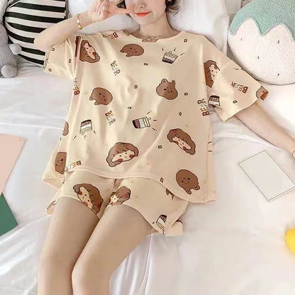 Pijama Feminino de Verão com Camiseta Manga Curta e Short, Leve, Solto e Confortável