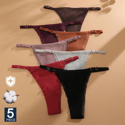 Kit 5 Calcinhas Fio Dental de Algodão Ajustáveis