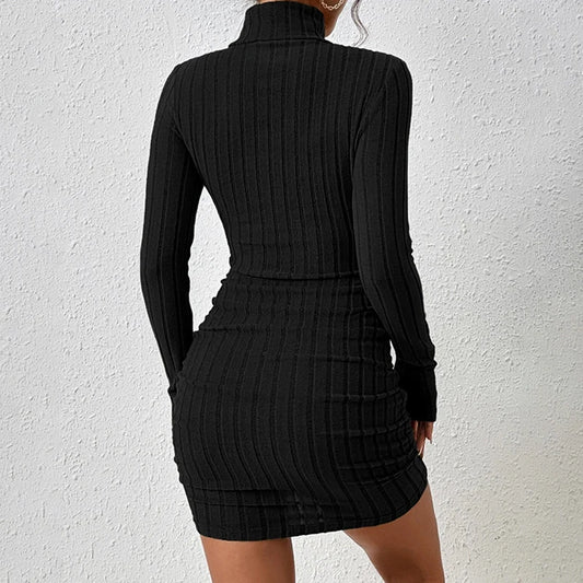 Vestido Feminino Gola Alta Manga Longa Bodycon