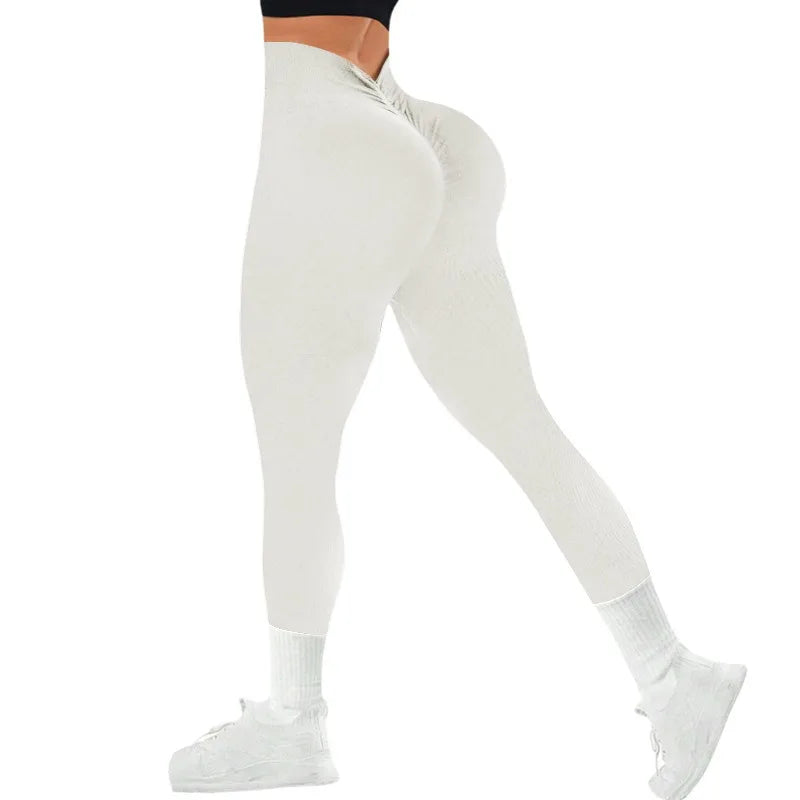 Legging Feminina Fitness Sem Costura com Cintura Alta em V e Alta Elasticidade