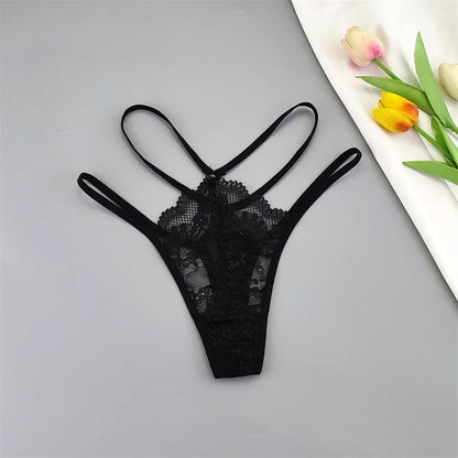 Kit 3 Calcinhas Fio Dental Femininas com Renda Transparente e Cintura Baixa