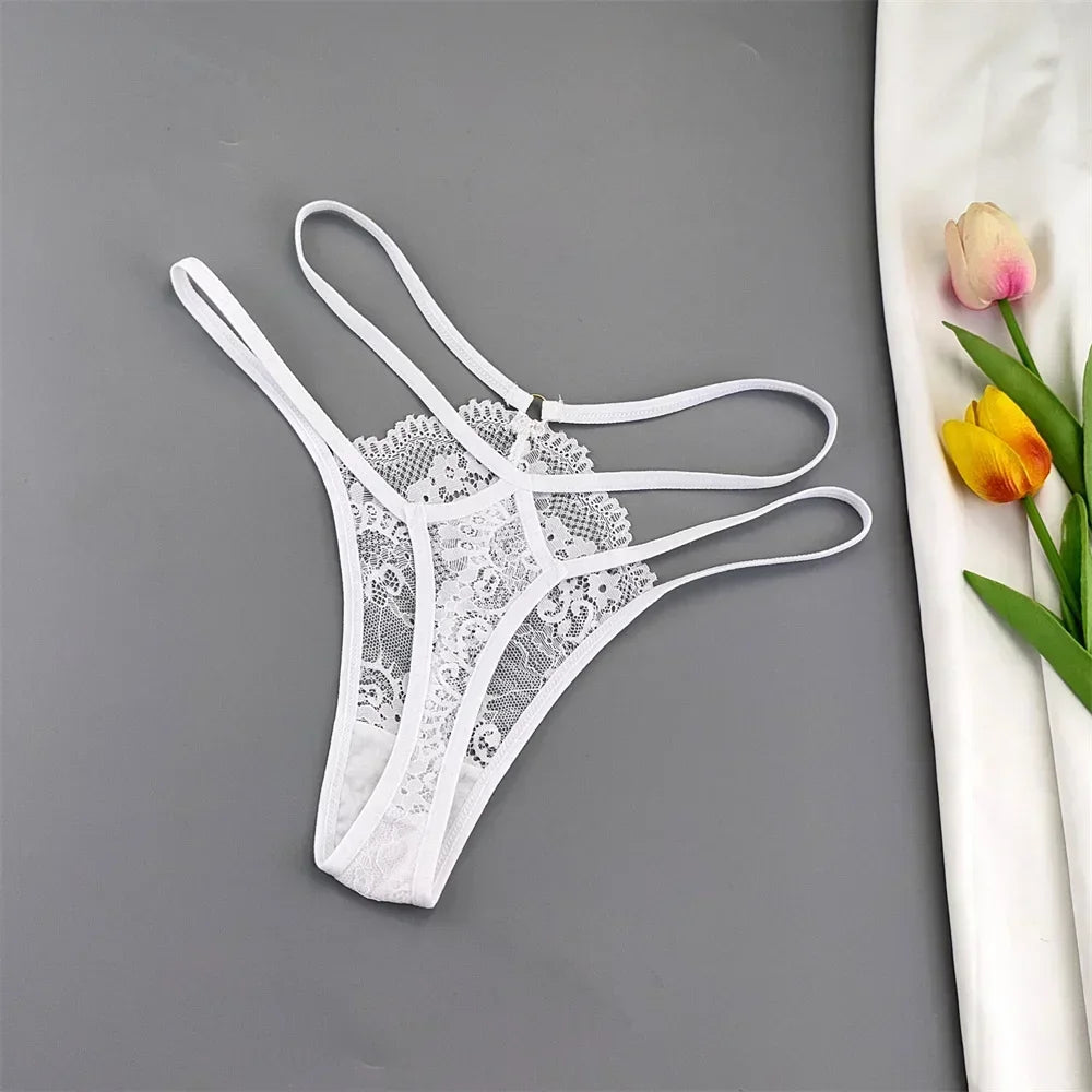 Kit 3 Calcinhas Fio Dental Femininas com Renda Transparente e Cintura Baixa