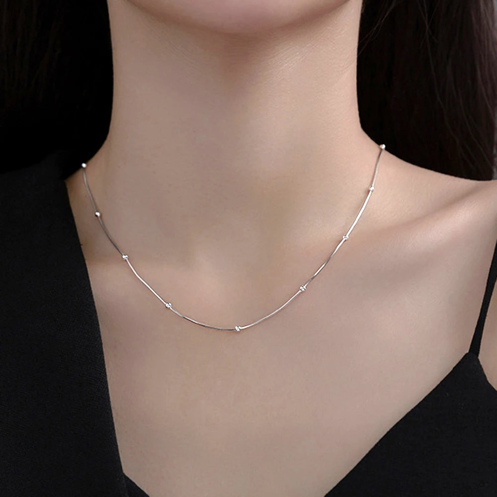 Colar Gargantilha Feminino em Aço Inoxidável com Corrente de Esferas