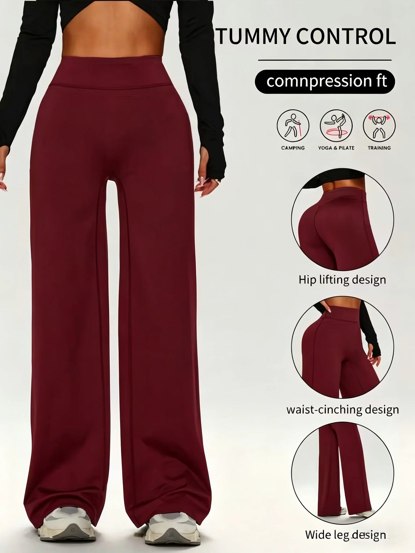 Calça Feminina Fitness Wide Leg com Cintura Alta, Compressão e Caimento Sofisticado