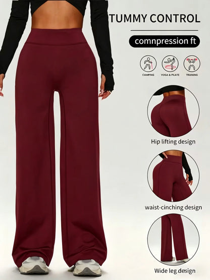Calça Feminina Fitness Wide Leg com Cintura Alta, Compressão e Caimento Sofisticado